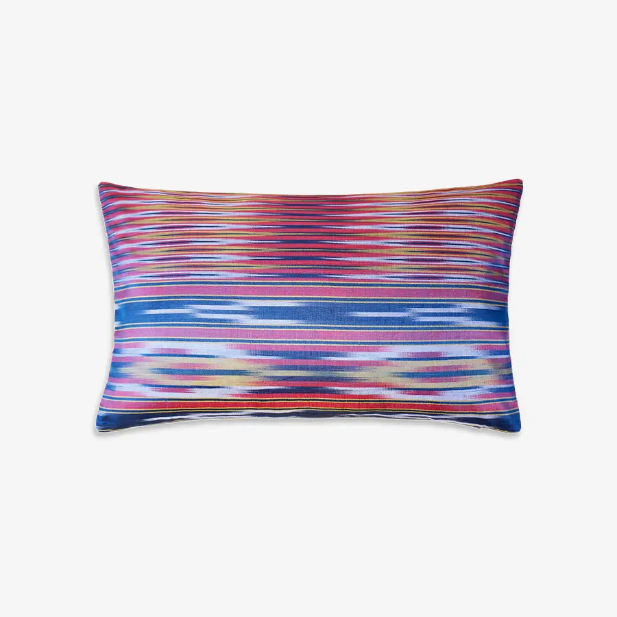 Pink and Blue Ikat Silk Cushion