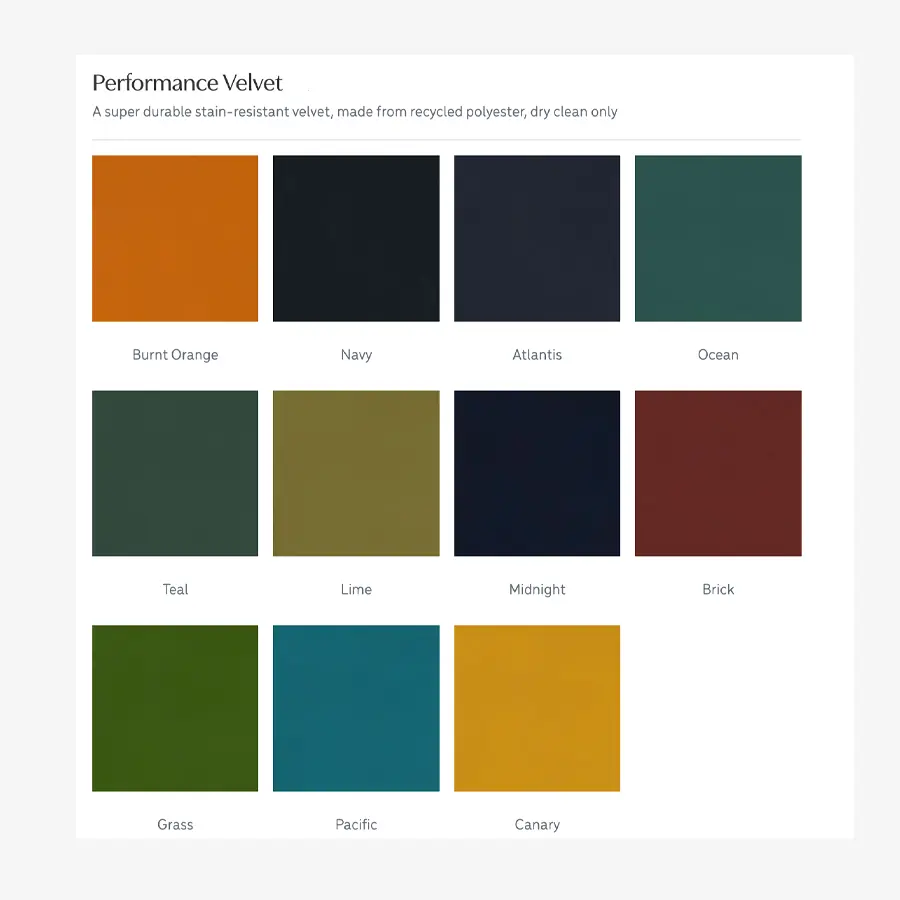 Slow performance velvet samples