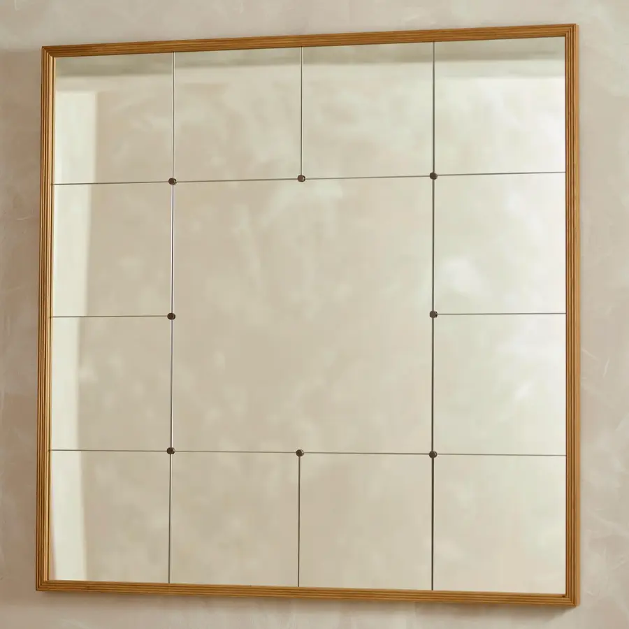 Panelled Mirror with Reeded Oak Frame