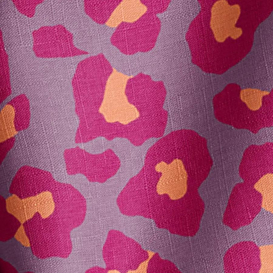 Leopard Fuchsia Natural Cotton Linen Mix