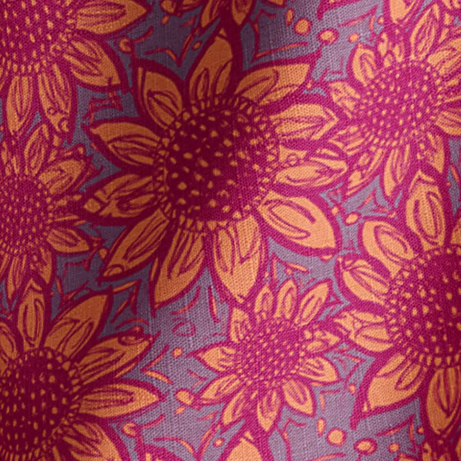 Tropic Flower Fuchsia Natural Cotton Linen Mix
