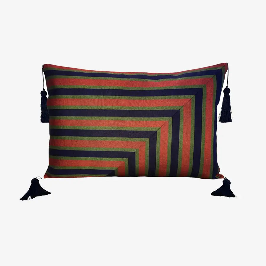 Multi-coloured Striped Silk Cushion
