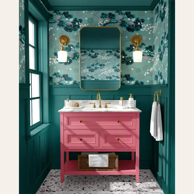 Blossom & Pine Teal Wallpaper