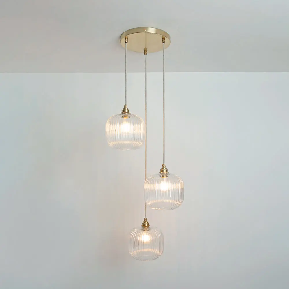 Small Clear Reeded Triple Drop Pendant
