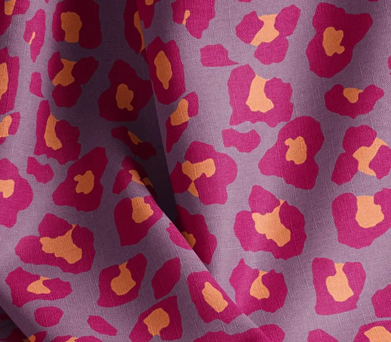 Leopard Fuchsia Natural Cotton Linen Mix