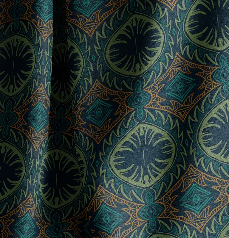 Tribal Palm Darkness Natural Cotton Linen Mix