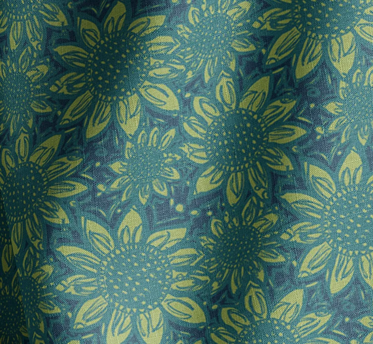 Tropic Flower Blue Natural Cotton Linen Mix