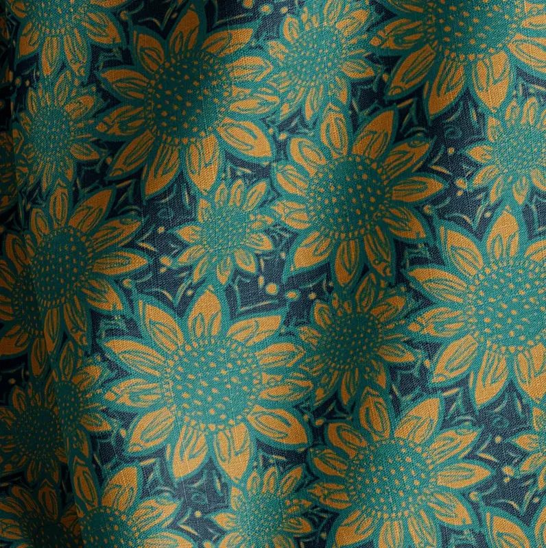 Tropic Flower Darkness Natural Cotton Linen Mix