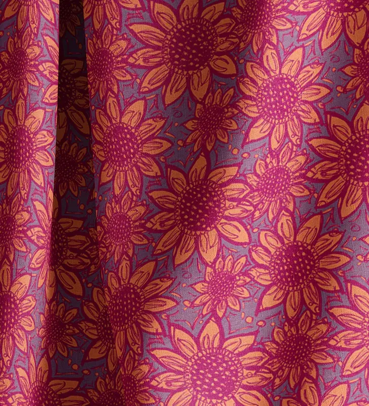 Tropic Flower Fuchsia Natural Cotton Linen Mix