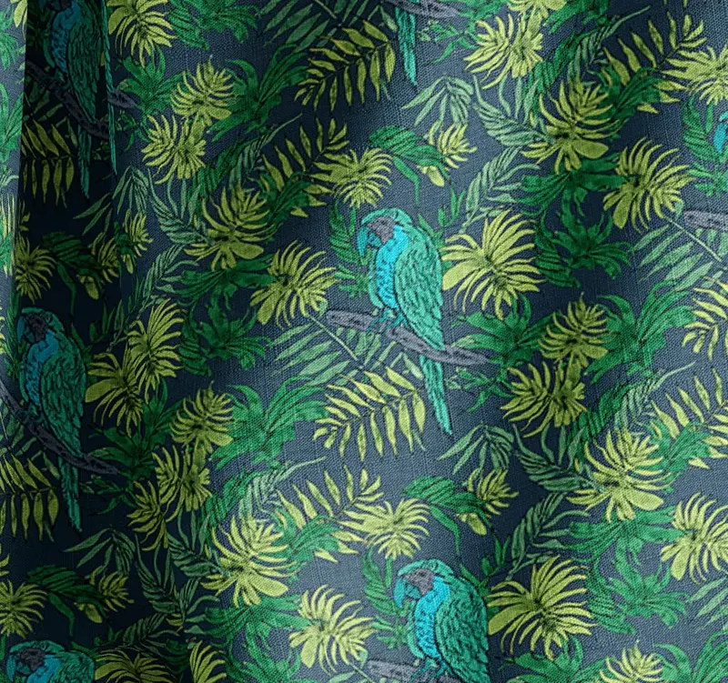 Tropic Parrot Blue Natural Cotton Linen Mix