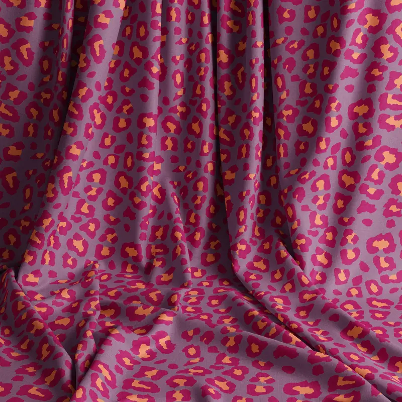Leopard Fuchsia Natural Cotton Linen Mix
