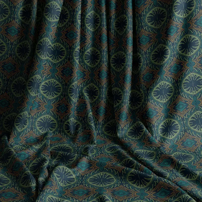 Tribal Palm Darkness Natural Cotton Linen Mix