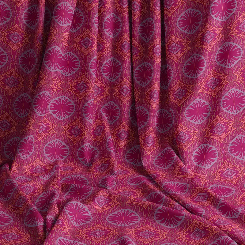 Tribal Palm Fuchsia Natural Cotton Linen Mix
