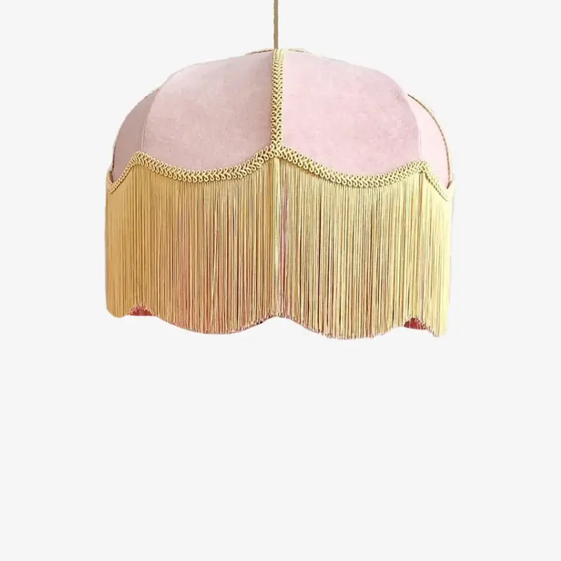 The Annabel Blush Pink Velvet Lampshade With Gold Fringe