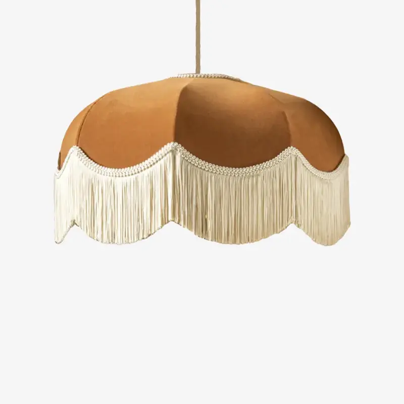 The Emmy Handmade Brown Velvet Lampshade With Ivory Fringe