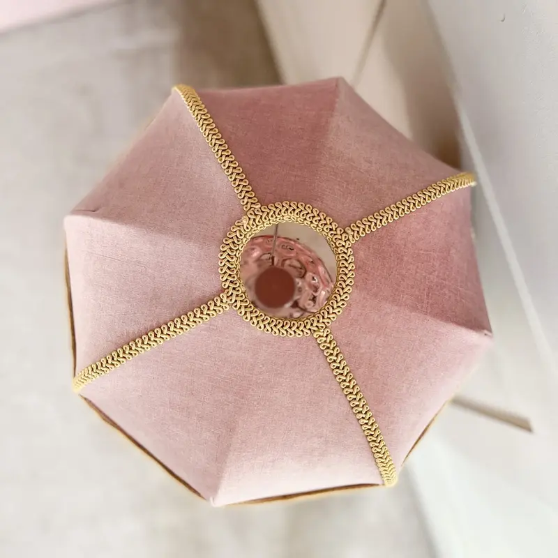 The Annabel Blush Pink Velvet Lampshade With Gold Fringe