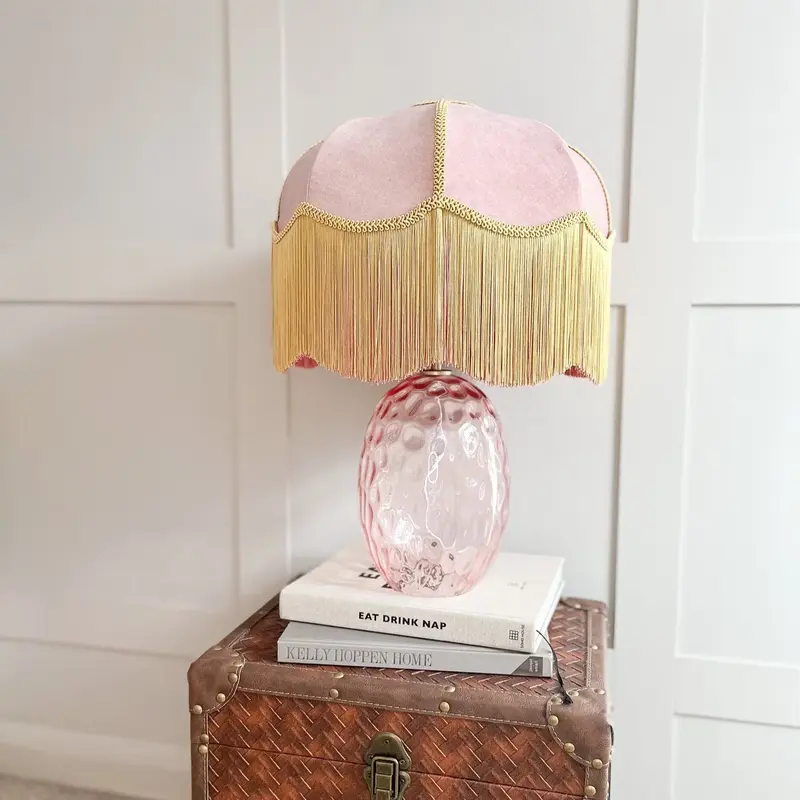 The Annabel Blush Pink Velvet Lampshade With Gold Fringe