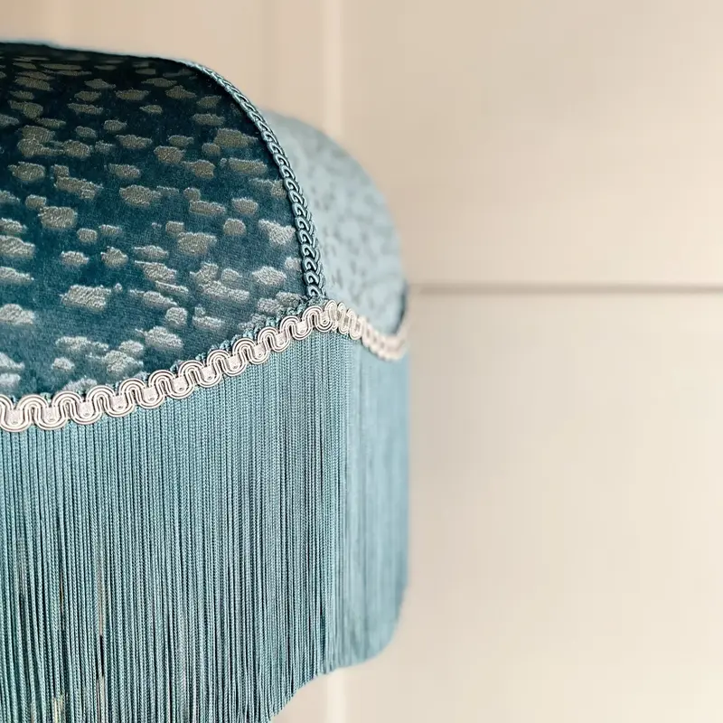 The Dorchester Handmade Teal Velvet Lampshade With Blue Fringe