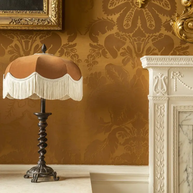 The Emmy Handmade Brown Velvet Lampshade With Ivory Fringe