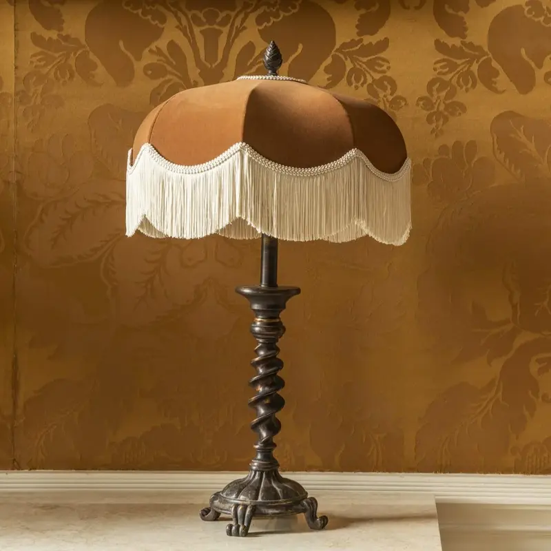 The Emmy Handmade Brown Velvet Lampshade With Ivory Fringe