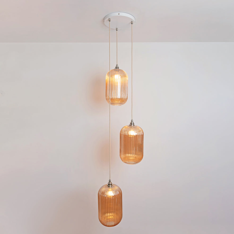 Long Amber Reeded Triple Drop Pendant