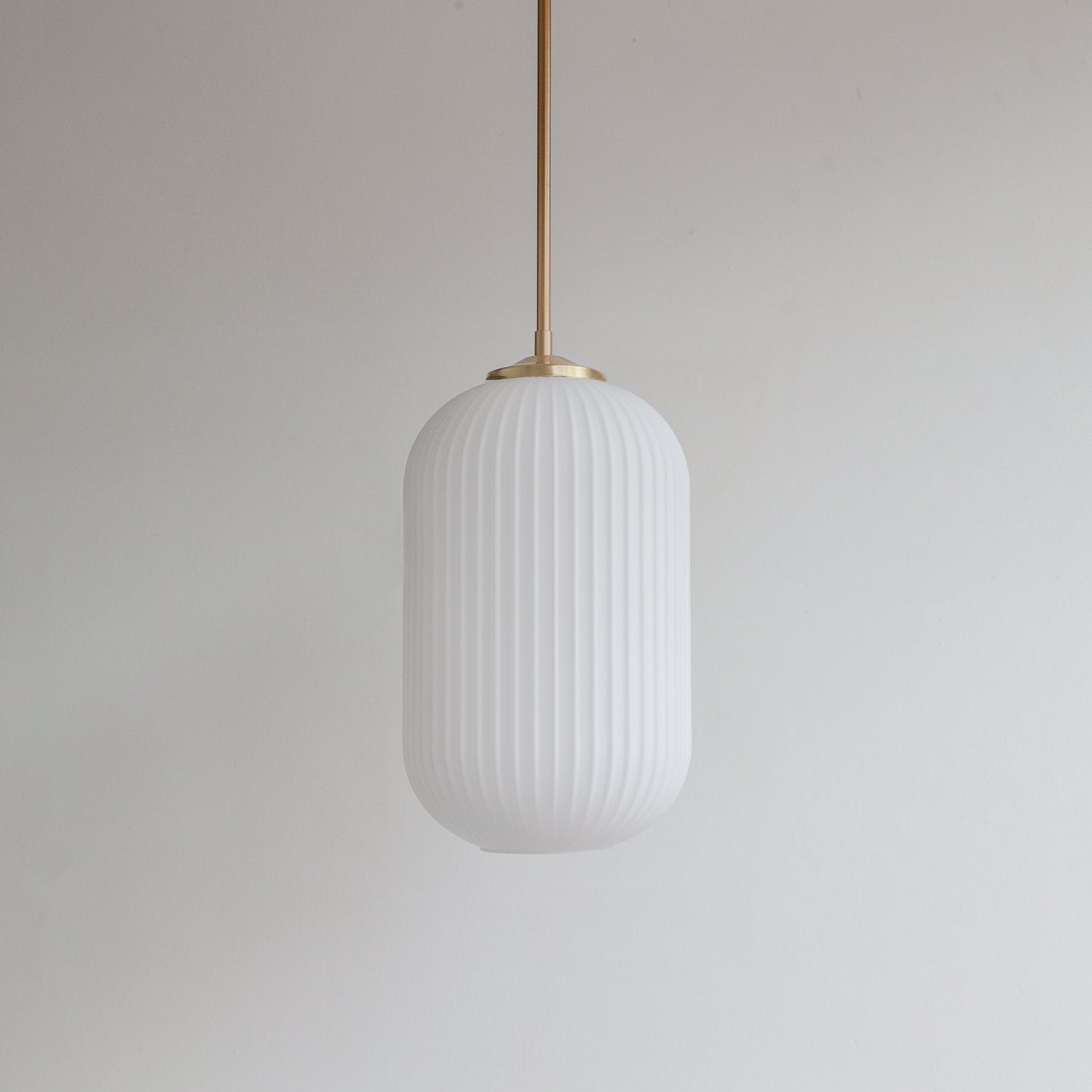 Long Opal Reeded Glass Stemmed Pendant Light